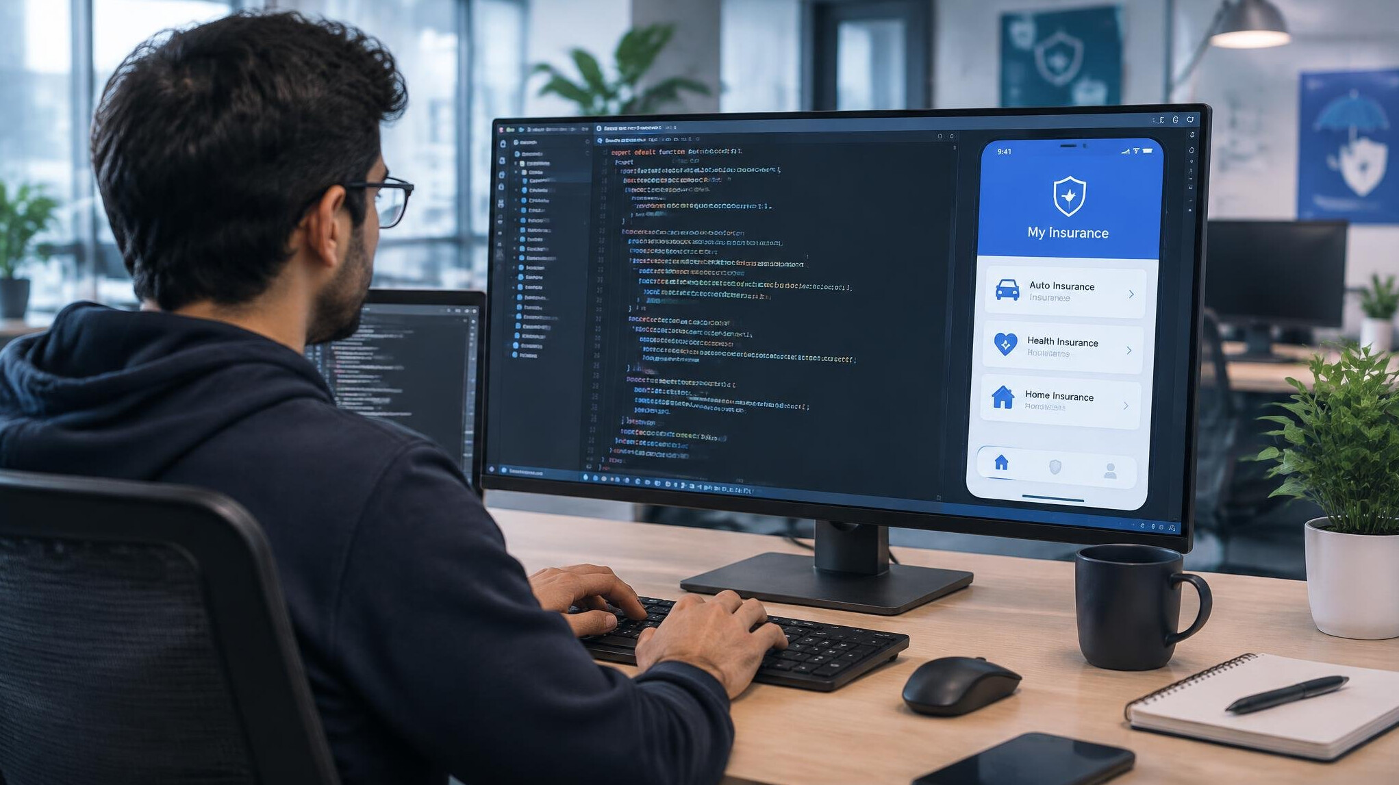 software developer coding insurance app